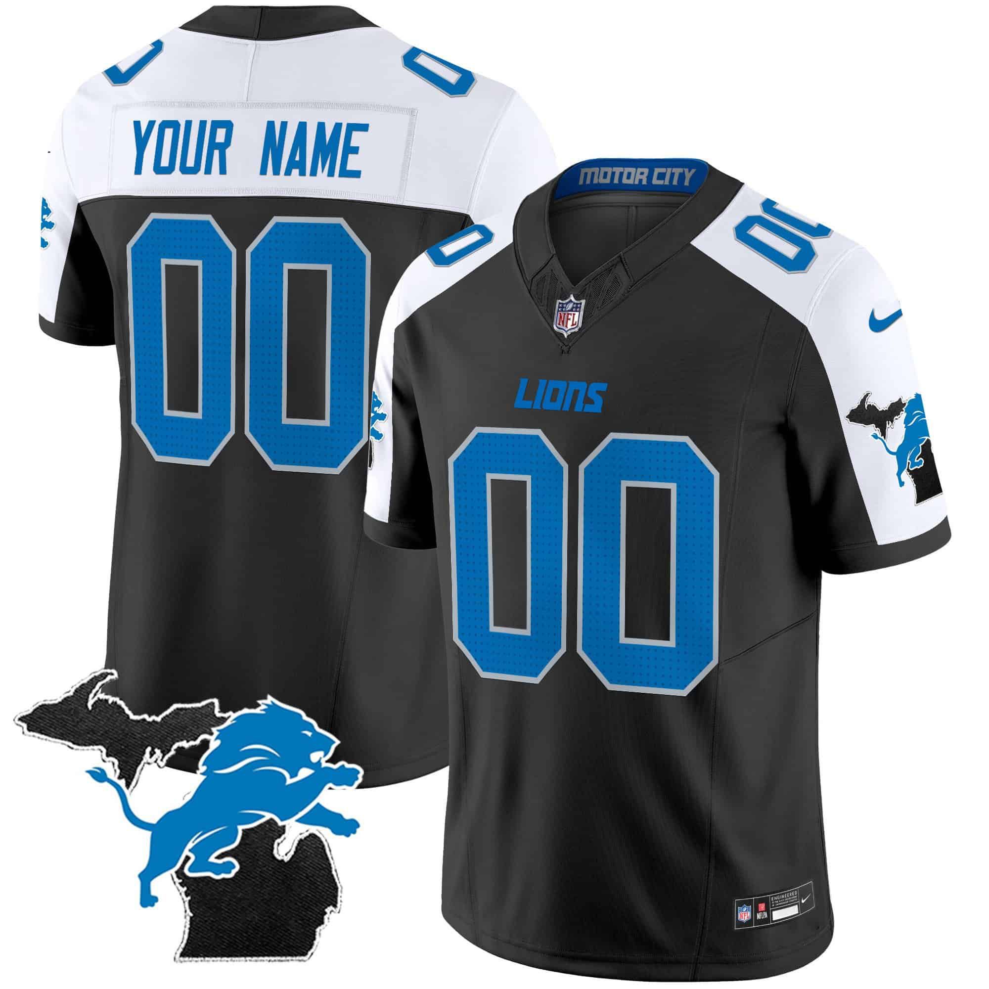 Men Detroit Lions Black 2024 Nike Michigan Patch Vapor Limited Custom NFL Jersey